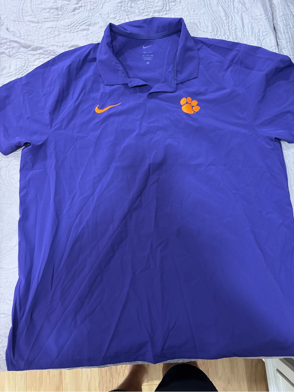 XXL Nike Purple Polo with Orange Clemson Paw and Swoosh